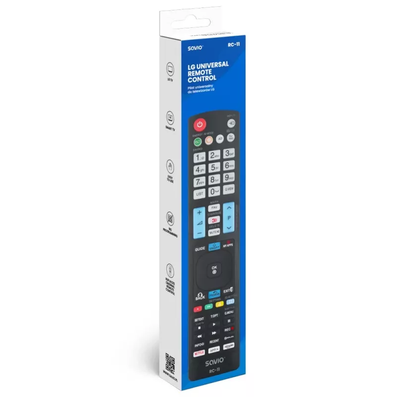 SAVIO RC-11 infrared remote control for LG TV, black, range 10 m, supports 1 device