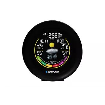 Weather station BLAUPUNKT WS35BK APP — LCD display, temperature & humidity, alarm, calendar, app connectivity, 94×94×27 mm
