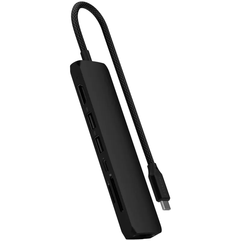 Satechi 7-w-1 USB-C Slim Multiport Adapter Ethernet (USB-C PD, 2x USB-A, HDMI 4K, Ethernet, czytnik kart micro/SD) (Black)