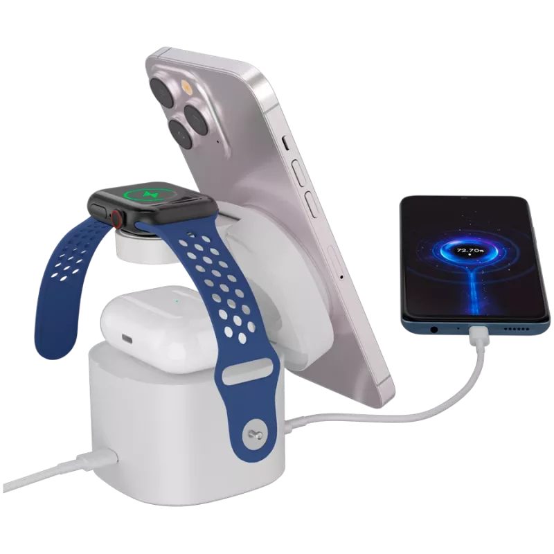 Canyon 4 in 1 Wireless Charging Stand, 30W max, Size: 70x70x70.3mm, weight: 414g, with 65W charger and 1M cable, white