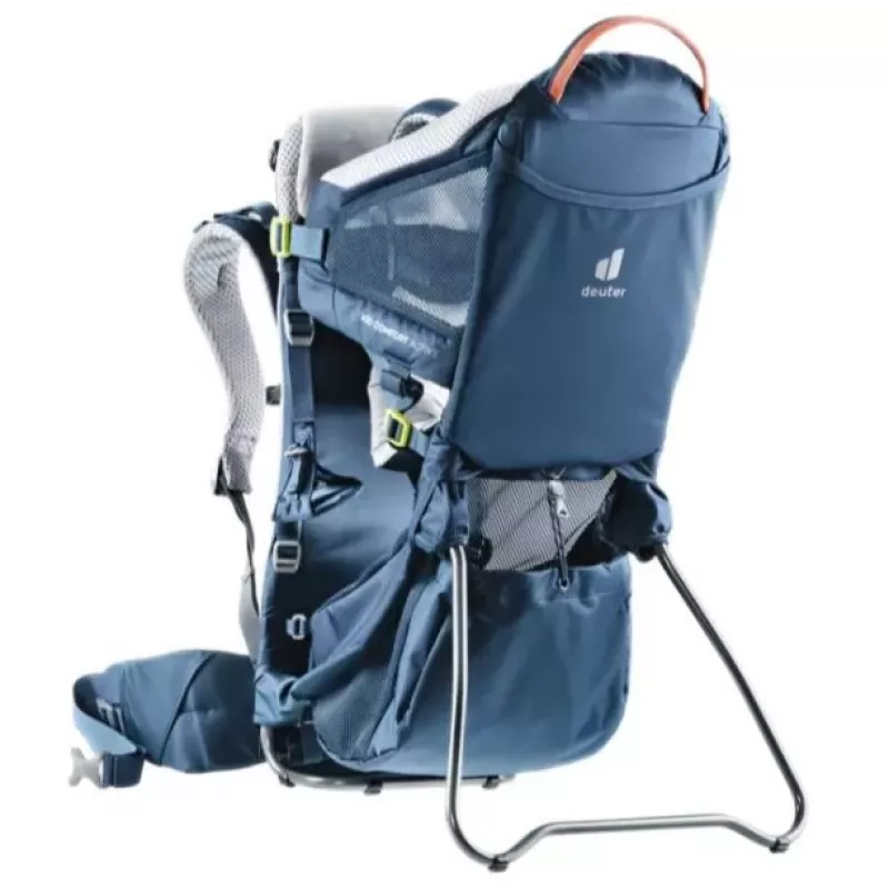 Baby carrier backpack DEUTER Kid Comfort Active — blue, polyamide, up to 22 kg, sunshade, footrest, VariQuick, Lite Air