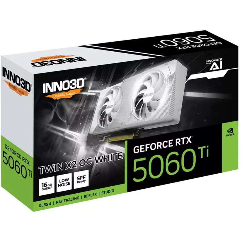 Graphics card Inno3D GeForce RTX 5060 Ti — 16 GB GDDR7, PCIe 5.0, 448 GB/s, 250 mm, 2-slot, white