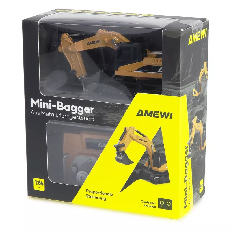 Excavator RC model Amewi 22744 1:64 scale, electric motor, LiPo 200 mAh, for ages 6+