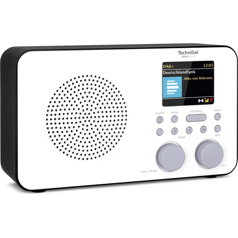 Internet radio TECHNISAT VIOLA 2 C IR — Analog & digital tuner, DAB+/FM, Wi‑Fi, 3 W, 2.4 inch TFT, 3.5 mm, Black/White