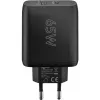 USB-C Dual-Fast Charger, PD, GaN, 65 Watt (black, 1x USB-C, 1x USB-A, Power Delivery)