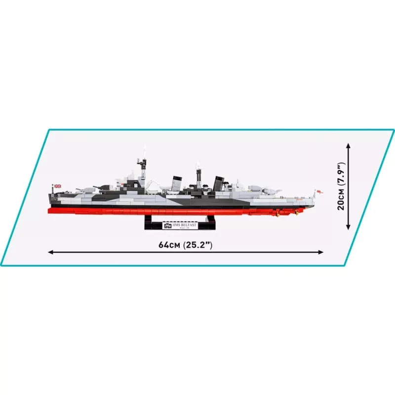 Construction toy Cobi HMS Belfast 1:300 scale model COBI-4844, display build of historic Royal Navy light cruiser