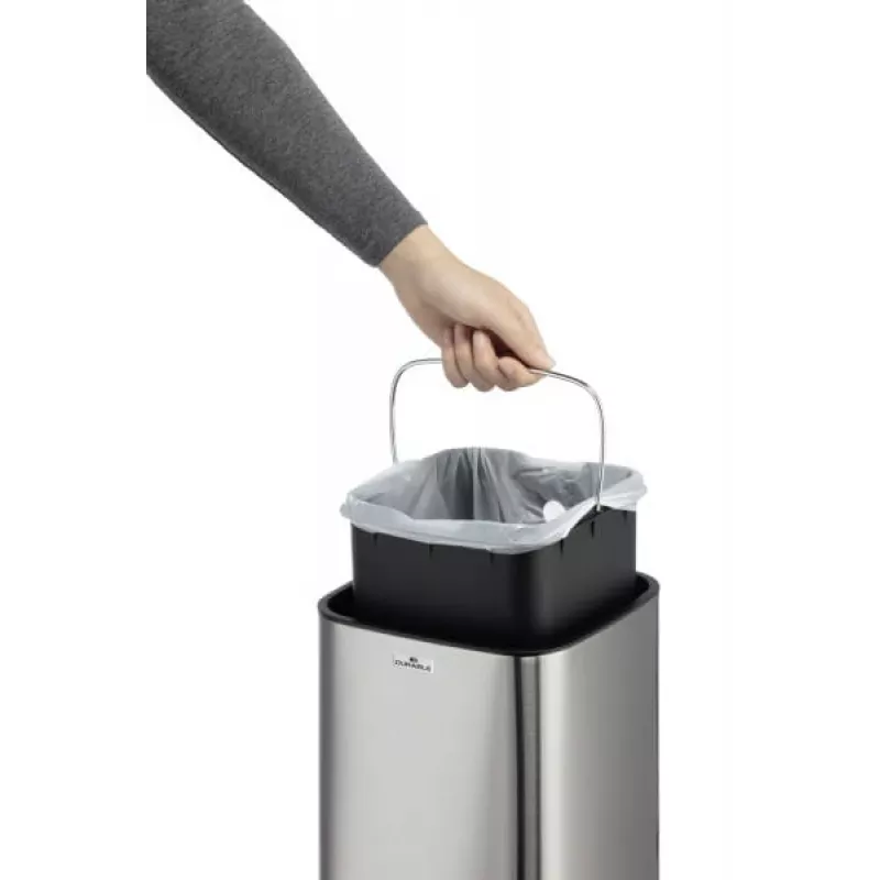 Trash Can Durable NO TOUCH 6L Rectangular Stainless Steel Silver Black