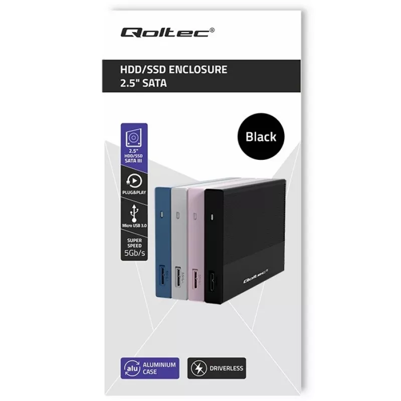 Enclosure for 2.5 inch SATA SSD/HDD QOLTEC 52277 USB 3.0
