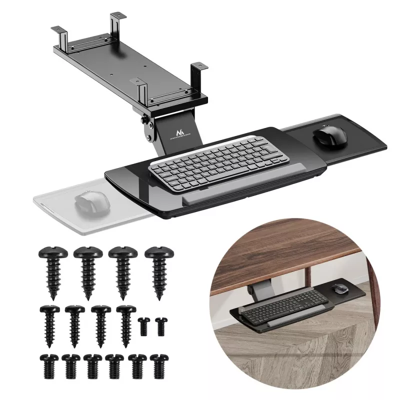 Maclean under-desk keyboard holder, adjustable, max. 5kg, black, MC-156 B