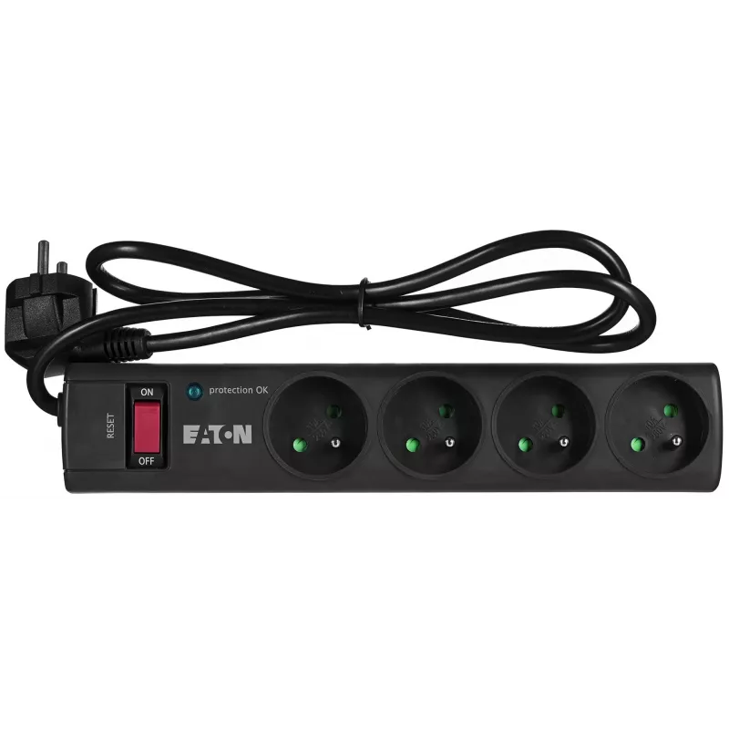 Surge protector strip EATON Power Strip 4 FR — 4 Type E outlets, 1 m cable, 10 A, 2500 W, LED indicators