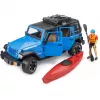 Toy model vehicle BRUDER Jeep Wrangler Rubicon Unlimited with kayak and figure BR-02529