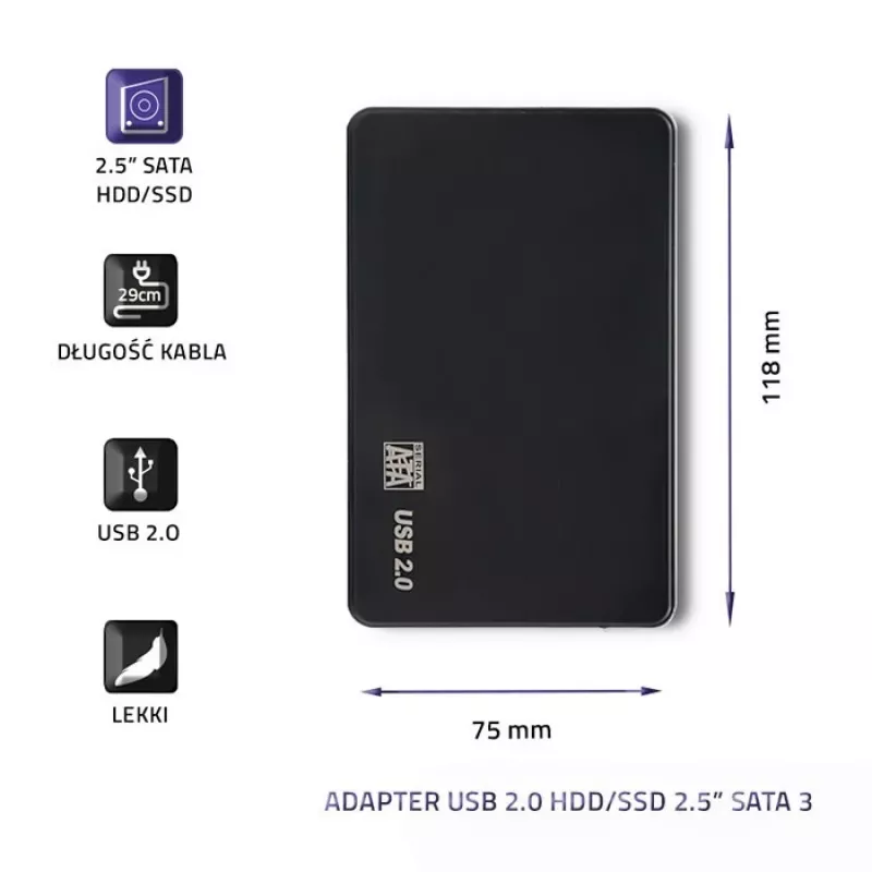 Hard drive adapter QOLTEC 51862 USB 2.0 for 2.5 inch SATA3 HDD/SSD