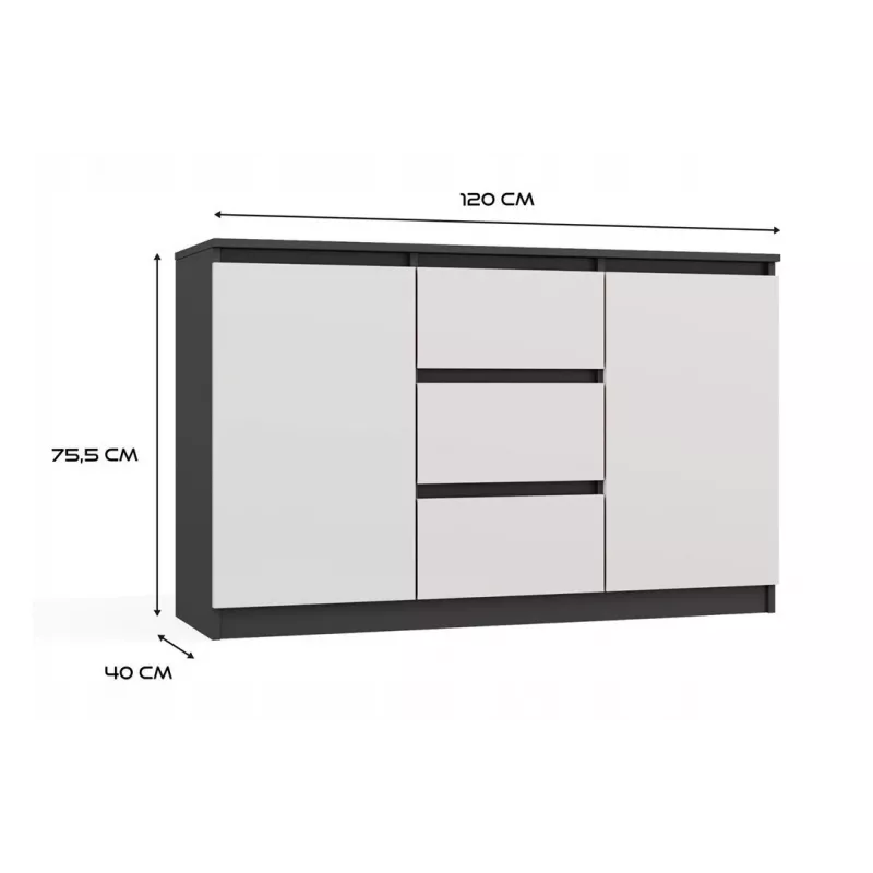Chest of Drawers 2 Doors 3 Drawers top e shop M-MP-K-MAL-2D3S-ANTBIA — Anthracite frame, White doors, 1200×750×400 mm