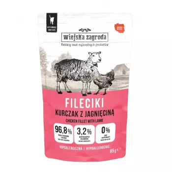 Wet cat food wiejskazagroda Chicken Fillets with Lamb 85 g — adult, grain-free, single-portion sachet
