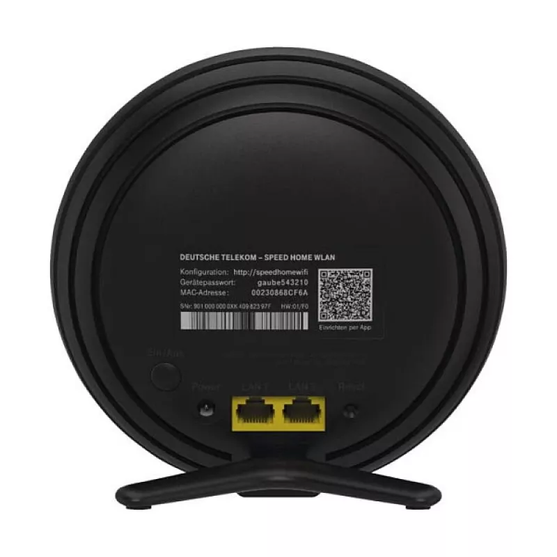 Wireless desktop/pole router Telekom 40824613 — Dual-band 2.4/5 GHz, Wi‑Fi 6 (802.11ax), Gigabit Ethernet, internal antennas, black