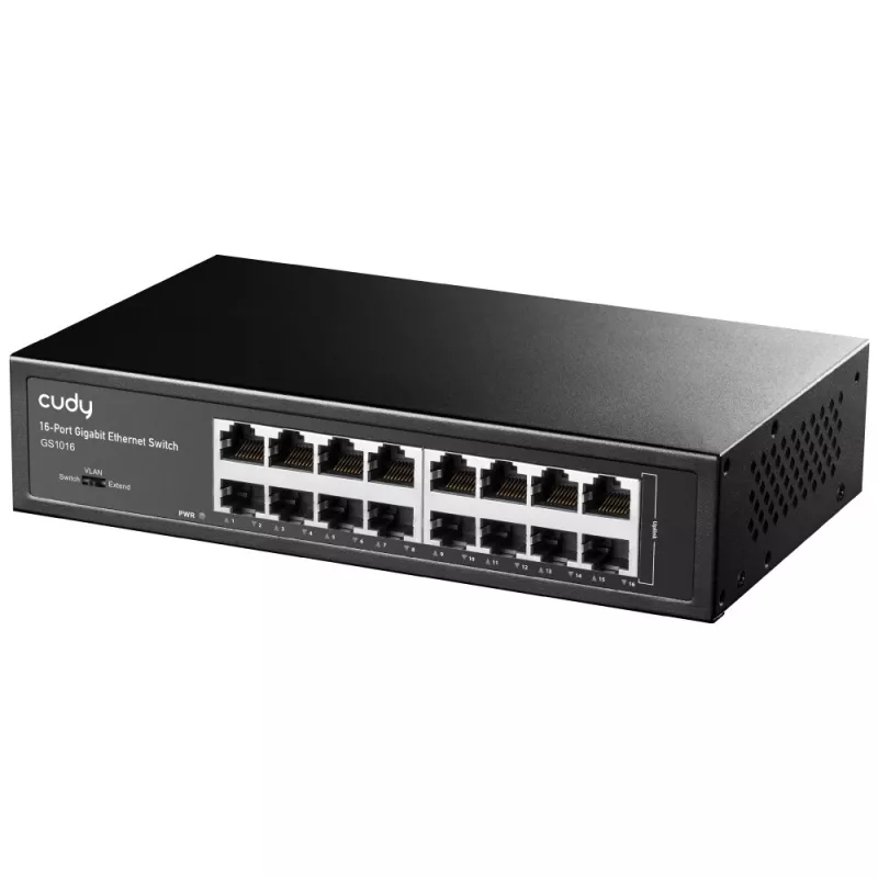 Network switch Cudy GS1016 — 16-port Gigabit Ethernet (10/100/1000), 32 Gbit/s switching, rack-mountable, AC powered