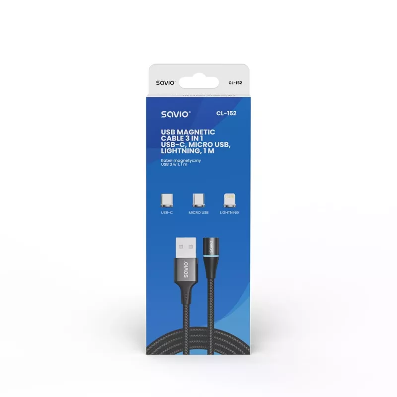 Savio CL-152 USB cable 1 m USB 2.0 USB C Micro USB A/Lightning Black