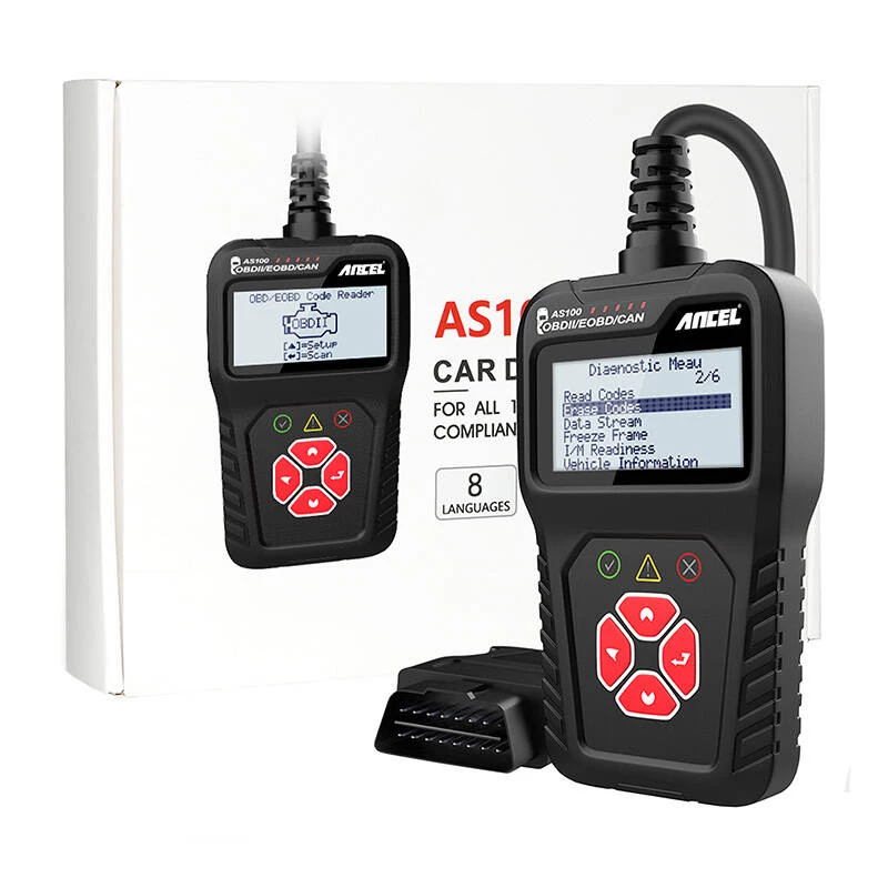 OBD2 Diagnostic Scanner Ancel AS100/AC100, multi-protocol support, compact handheld design