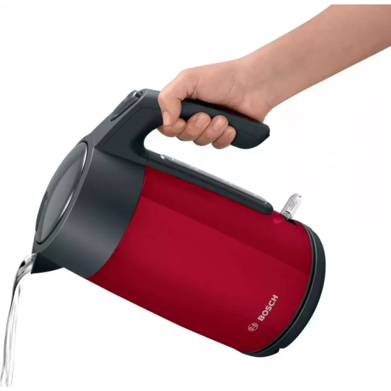 Electric kettle Bosch TWK7L464 — 1.7 L capacity, 2400 W, red, plastic housing