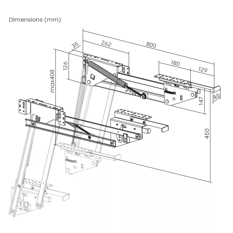 Kitchen cabinet extension MACLEAN MC-497 elevator for overhead cabinets, pull-up mechanism