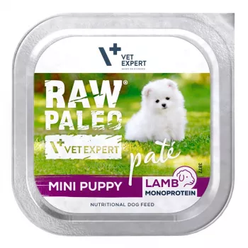 Wet dog food VETEXPERT RAW PALEO Pâte Mini Puppy Lamb 150 g, complete feed for small-breed puppies, 80.5% moisture