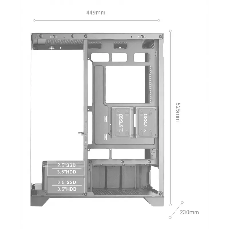 TACENS Mars Gaming MCPRISMA Midi Tower PC case, Black, tempered glass, supports ATX/Micro-ATX/Mini-ITX, 2x3.5 inch + 2x2.5 inch bays