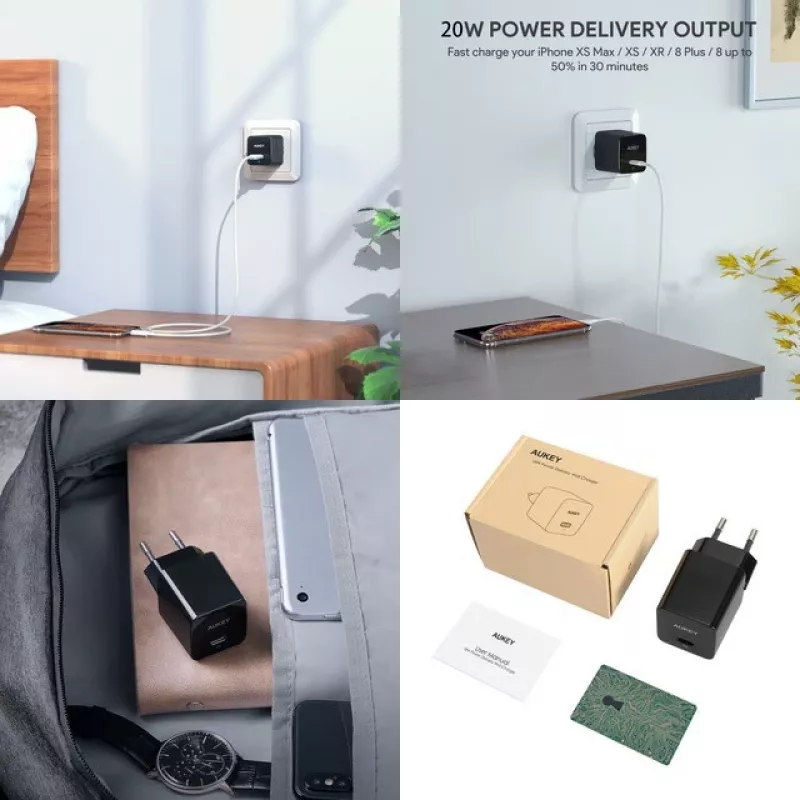 Wall charger Aukey PA-Y20S 20W USB-C Power Delivery, compact single-port