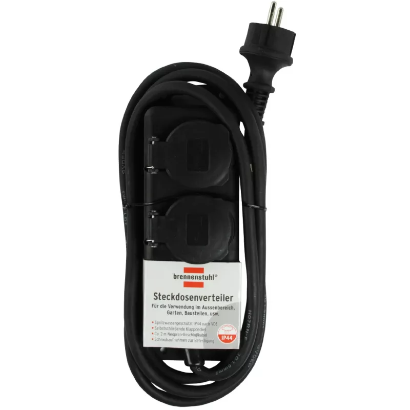 Brennenstuhl Extension socket IP44 2-way black 2,0mH07RN-F 3G1,5 - Extension Cord - AC 230 V - output connectors: 2 - 2 m (1159930)
