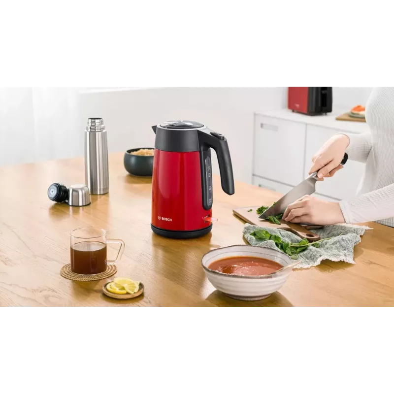 Electric kettle Bosch TWK7L464 — 1.7 L capacity, 2400 W, red, plastic housing