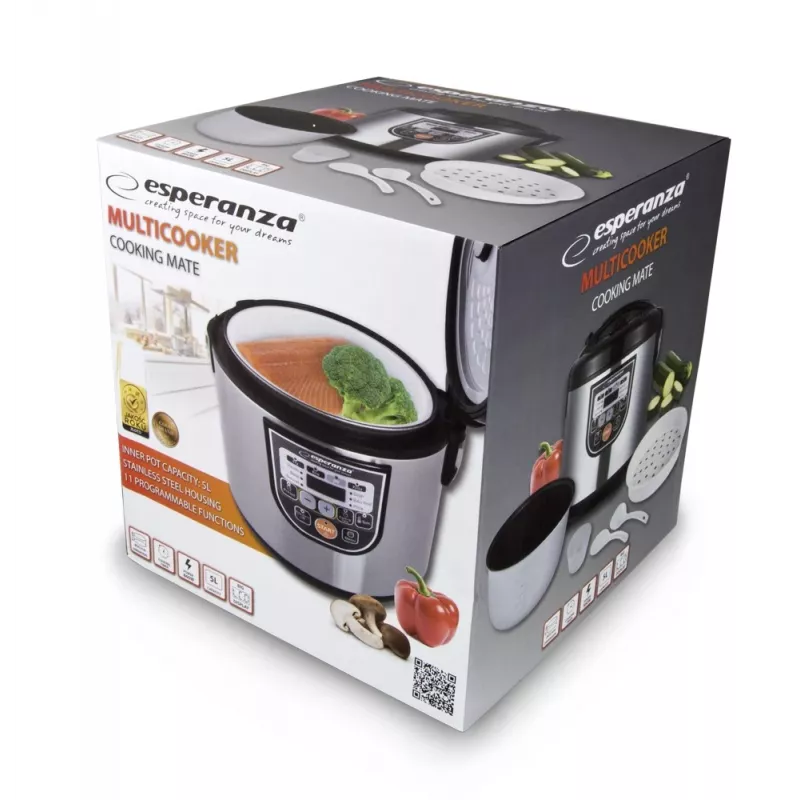 Multicooker ESPERANZA EKG011, 5 L capacity, 860 W, Black/Stainless Steel
