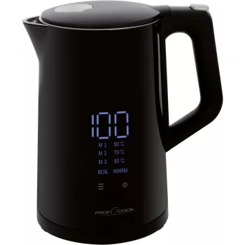 Electric kettle ProfiCook PCWKS1243 — 1.7 L, 2200 W, temperature control 50–100°C, black