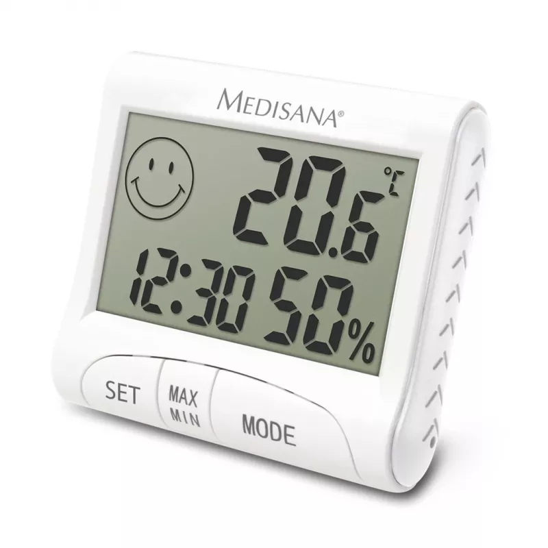 Electronic Indoor Hygrometer Medisana HG 100 — Digital thermometer, humidity 20–90%, temp -10–50 °C, table display, battery AAA