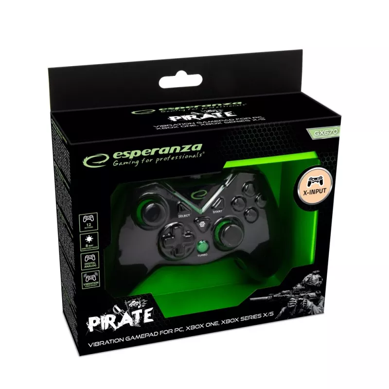 Gamepad Esperanza EGG114K wired USB 2.0 black — 12 buttons, 2 joysticks, vibration, for PC & Xbox Series X/S/One