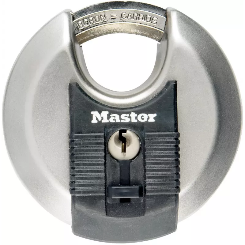 Discus padlock MASTER LOCK 70 mm Excell stainless steel, shrouded shackle, keyed to differ