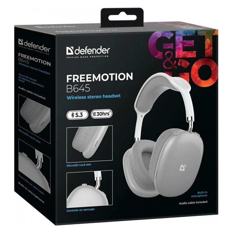 Wireless over-ear headphones DEFENDER EEMOTION B645 — binaural, USB-C, AUX, 20–20,000 Hz, 105 dB sensitivity