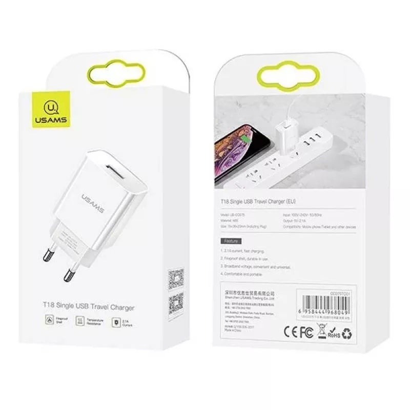 Charger usams T18 single USB 2.1A only head