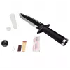 Fixed survival knife cinema classic CC-H2 — 400 mm overall, 250 mm steel blade, smooth and serrated, black handle, includes leather scabbard