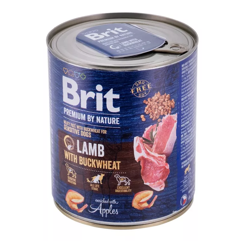 Wet dog food Brit Premium by Nature Lamb with Buckwheat 800 g, grain-free, adult dogs, can