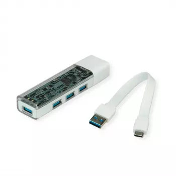 ROLINE mobile USB 3.2 Gen 1 Hub, 4-way, Type A+C Connection Cable