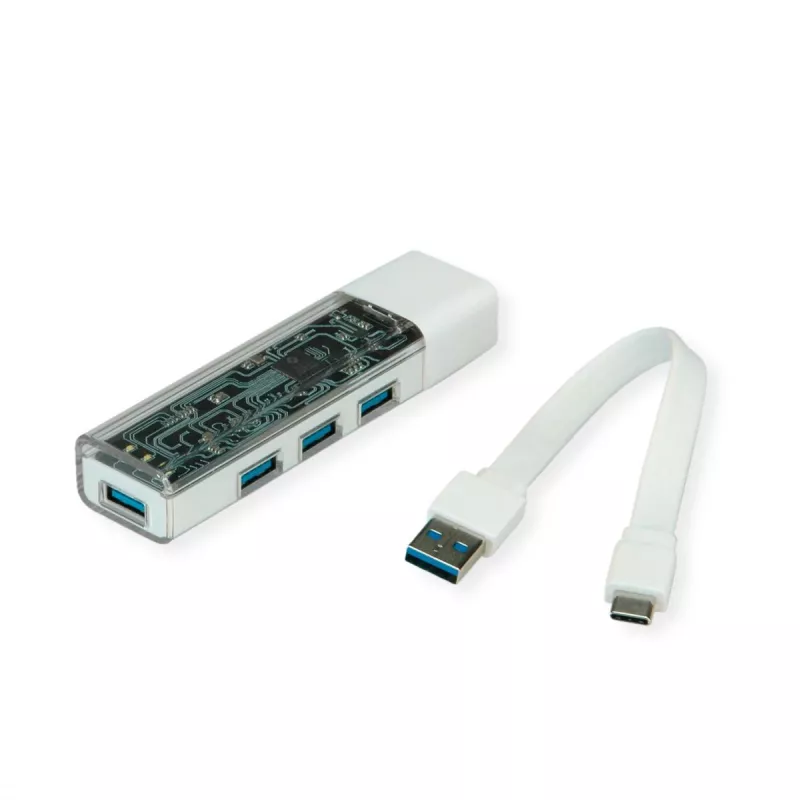 ROLINE mobile USB 3.2 Gen 1 Hub, 4-way, Type A+C Connection Cable