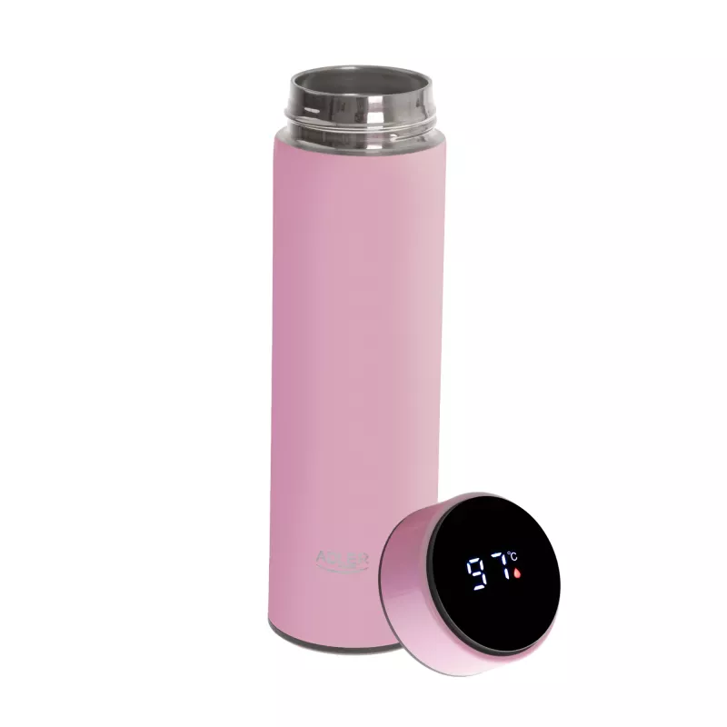 Thermal Flask Adler AD 4506P stainless steel with silicone sleeve, pink, vacuum insulated
