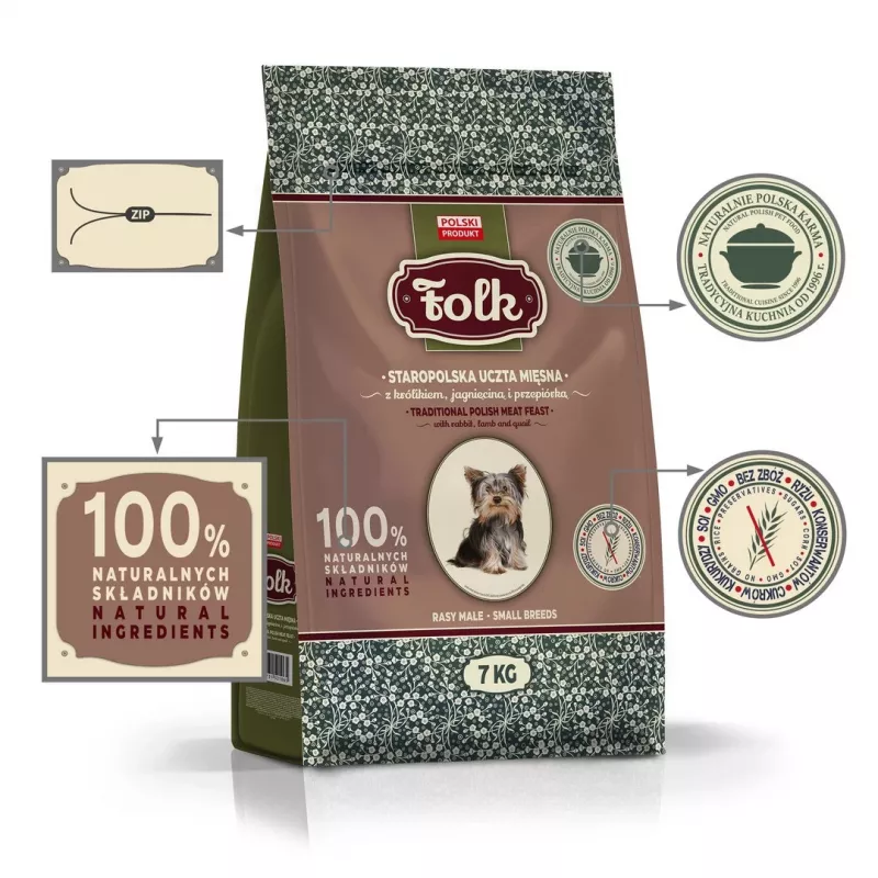 FOLK Small breeds Traditional polish meat feast with rabbit, lamb and quail - dry dog food - 7kg