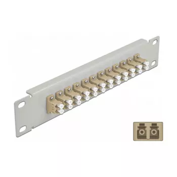 Fiber Optic Patch Panel DeLOCK 10 inch 12 Port LC Duplex Beige 1U Grey
