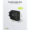 USB-C Dual-Fast Charger, PD, GaN, 65 Watt (black, 1x USB-C, 1x USB-A, Power Delivery)