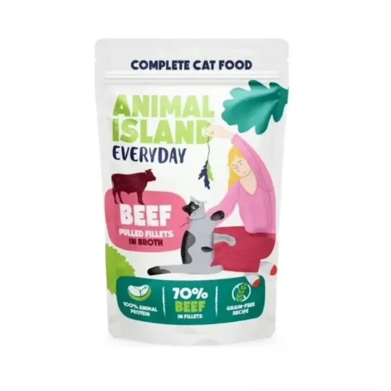 ANIMAL ISLAND beef in broth cat food mono-pack 40x85g