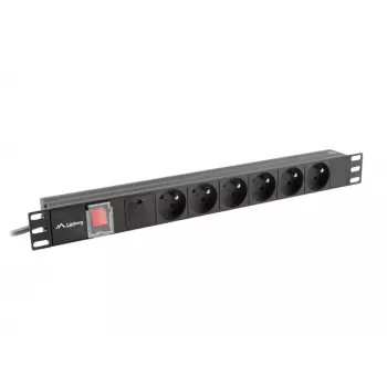 Power distribution unit LANBERG PDU-06E-0200-BK — 6x Type E outlets, 16 A, 2 m cable, 1U rack, 220–250 V