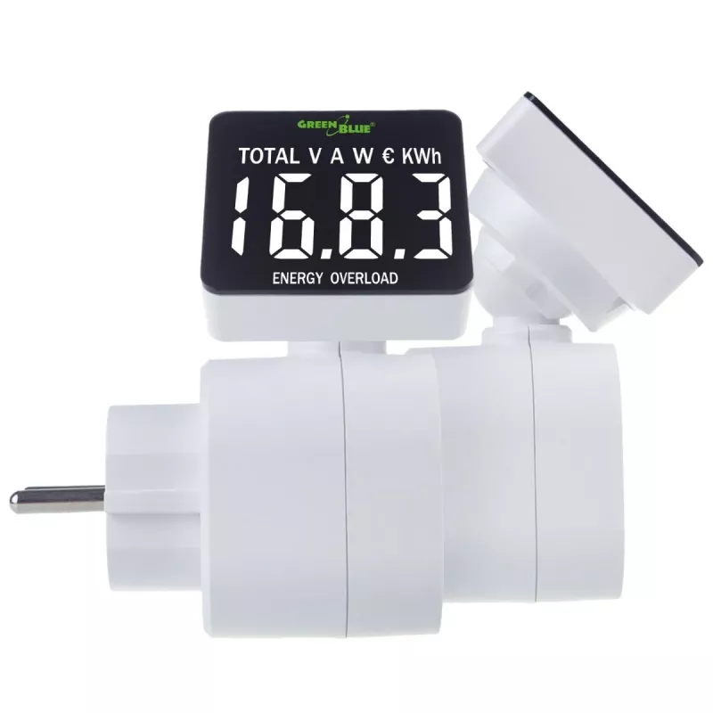 Energy wattmeter GreenBlue GB620E for mains 220V, max 16A, plug-in power/energy monitor
