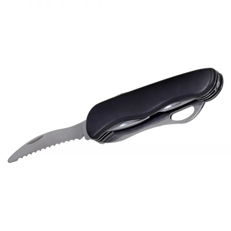 Pocket knife AZYMUT HK20018 — full-size multi-tool, 9 tools, 420J2/3CR13 stainless steel, folded 11 cm, 146 g, leather holster, key ring