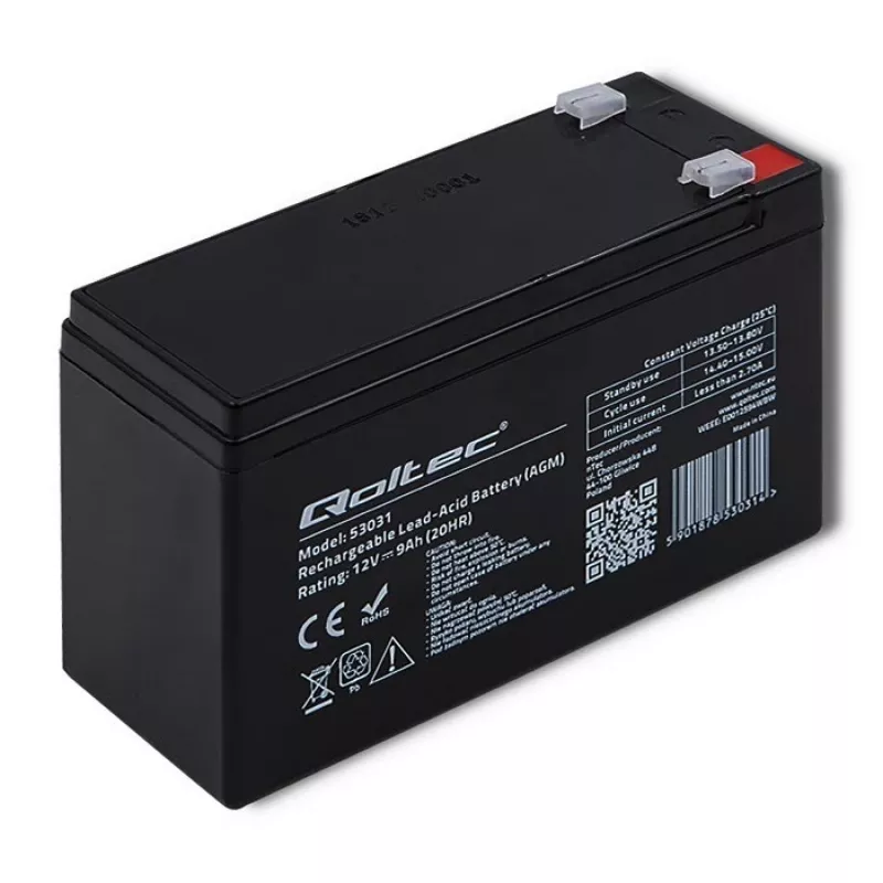 Uninterruptible Power Supply battery QOLTEC 53031 12V 9Ah green, 152×94×65 mm, 2.35 kg