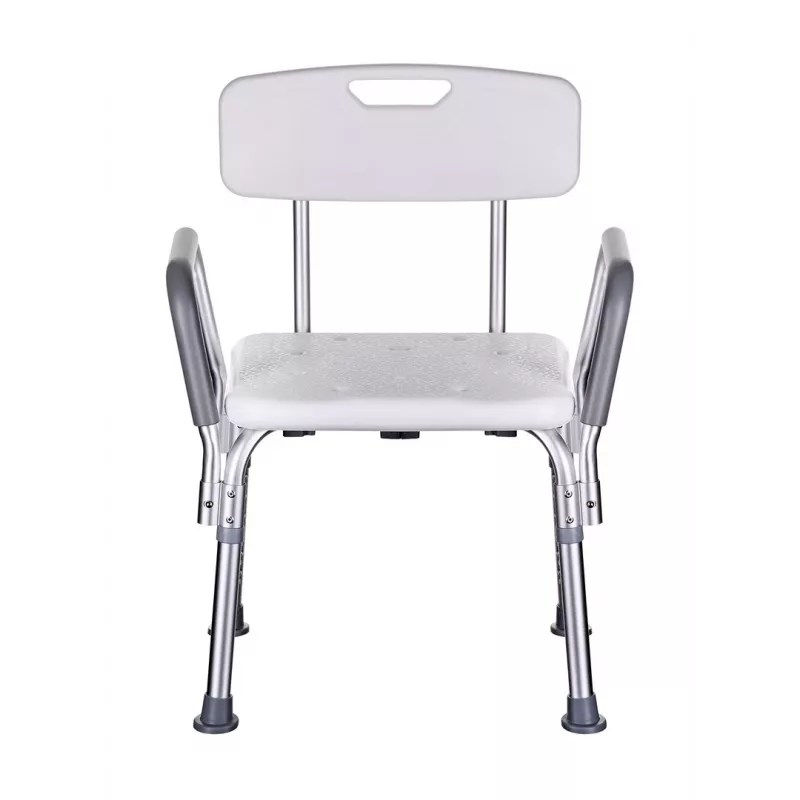 Shower chair ActionMed KP300AM with backrest and armrests, polypropylene, adjustable height 43–56 cm, seat 40×33 cm, max user weight 110 kg